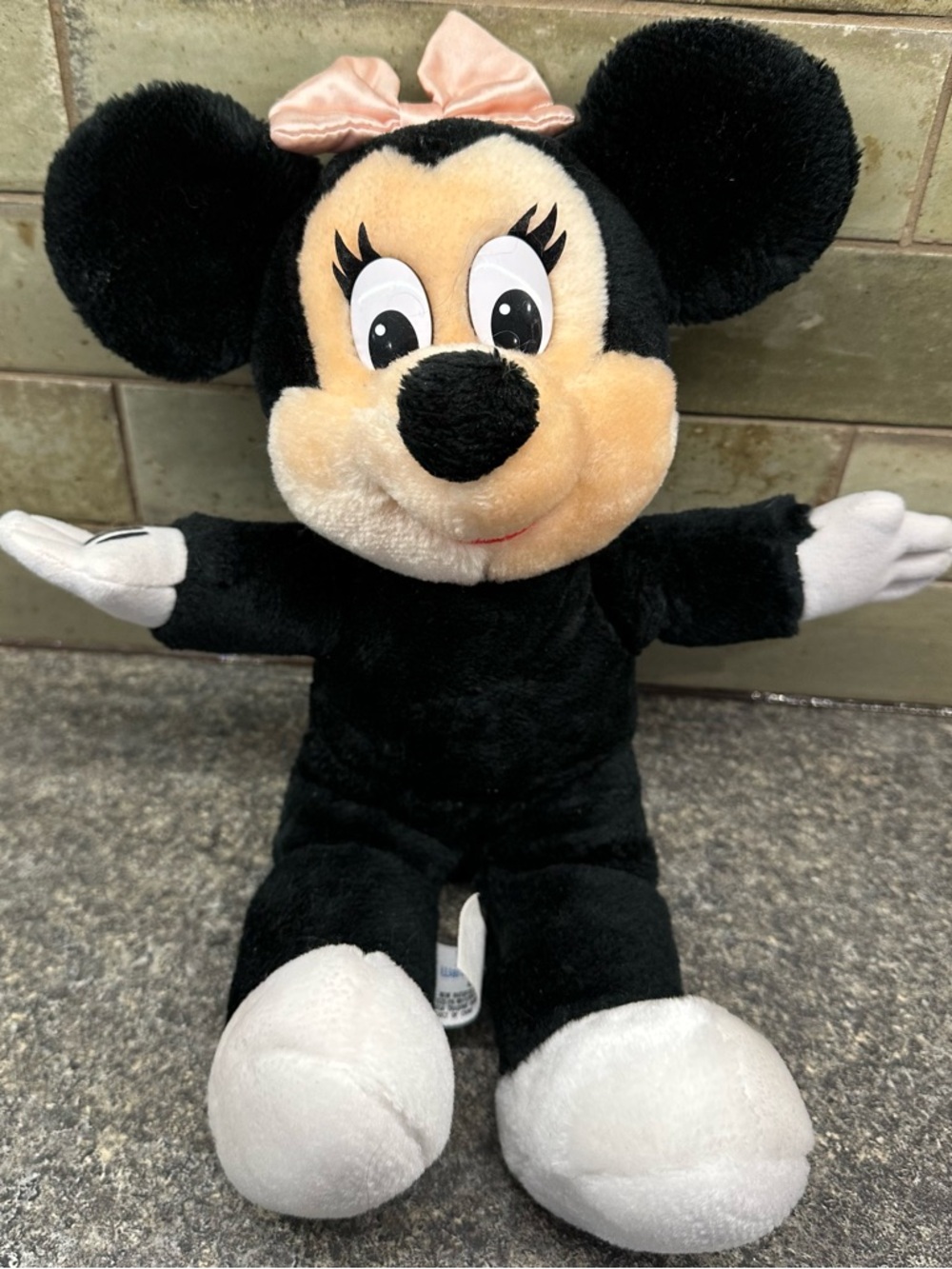 Vintage Disney Plush Black Minnie Mouse-Inspired Soft Toy with Pink Bow